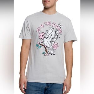 Pink Dolphin Up in the Clouds Graphic T-Shirt - Gray & Pink Mens size Small